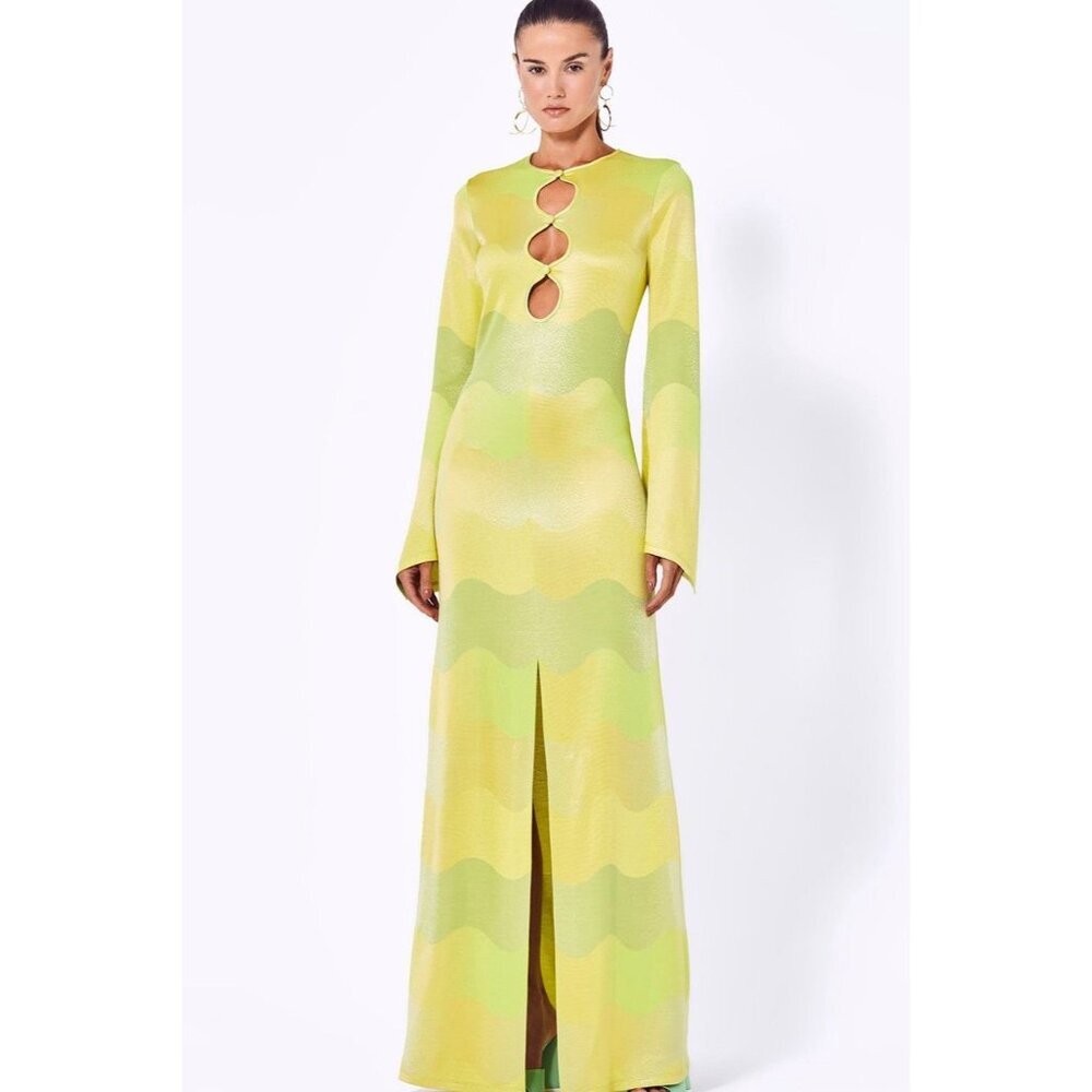 Alexis Serena Dress in Lime Waves XSmall New Womens Long Maxi Gown